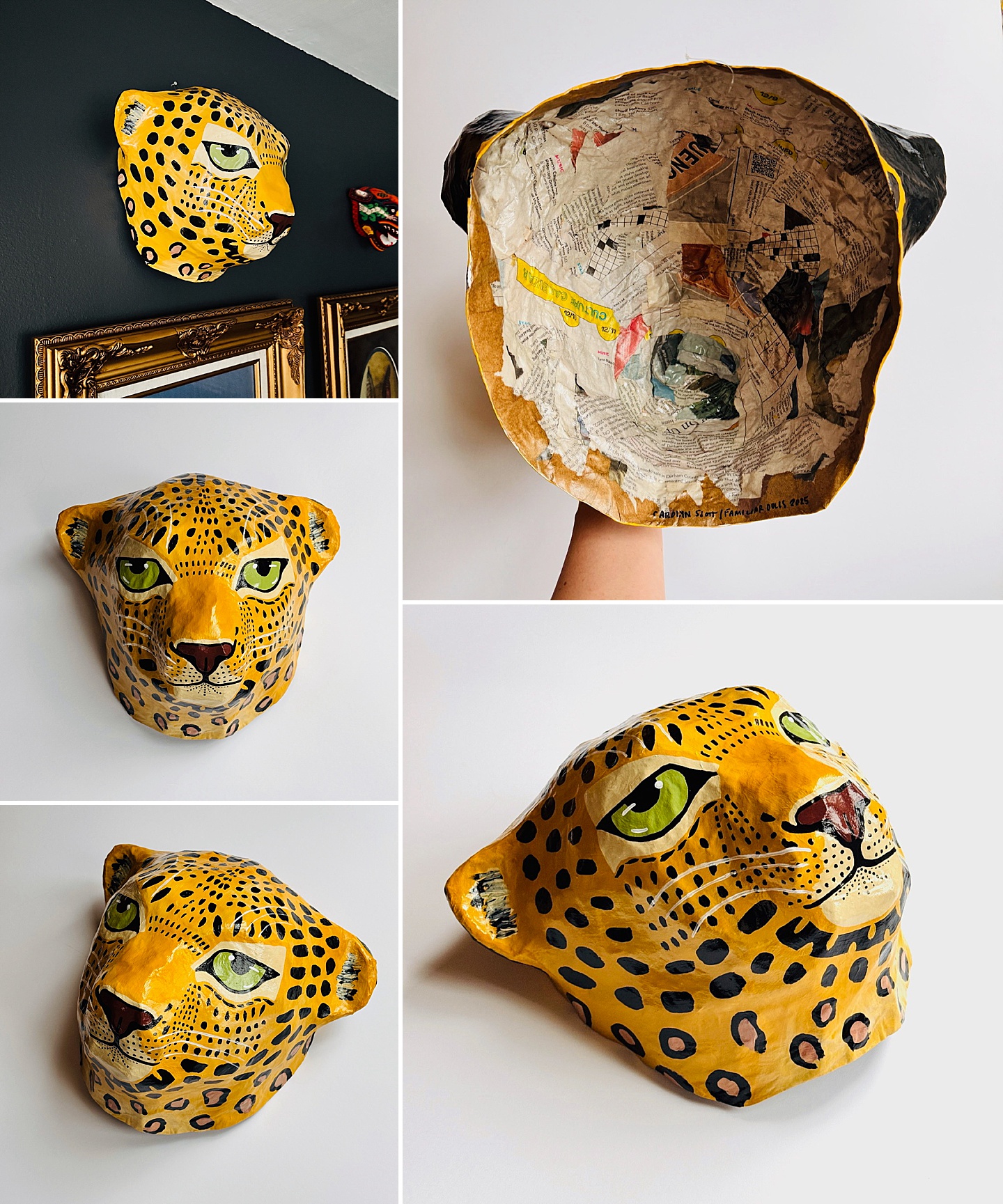 durham, nc artist made paper-mache leopard head at big cat raleigh restaurant