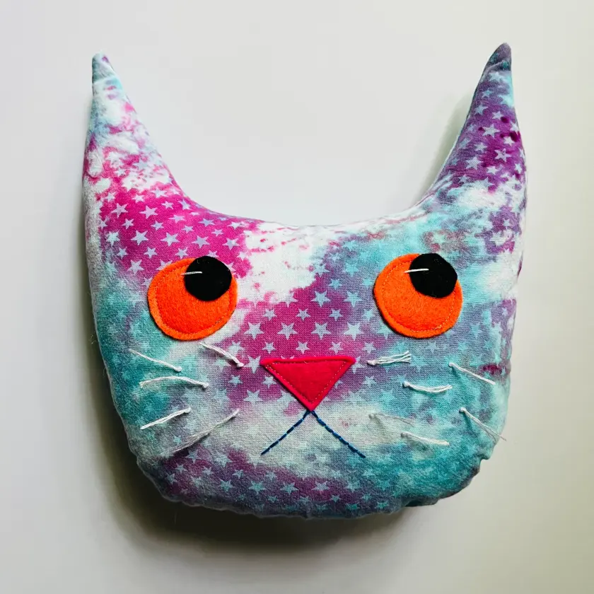 Norma - Tie-Dye Cat Head Pillow Friend