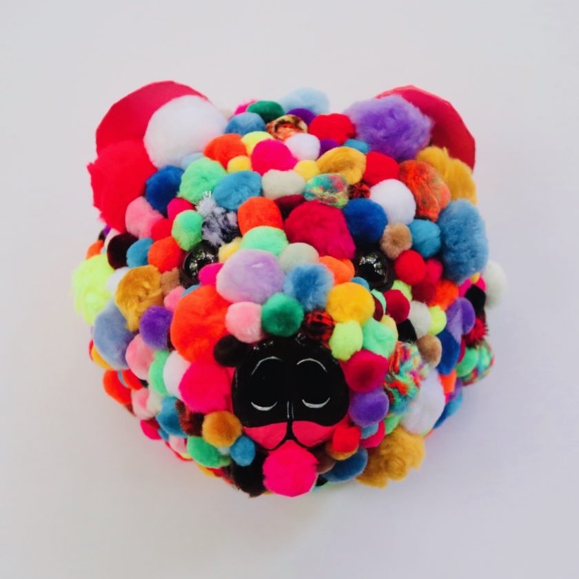 Pom! (The Pom Pom Covered Bear) - Paper Mache Wall Sculpture