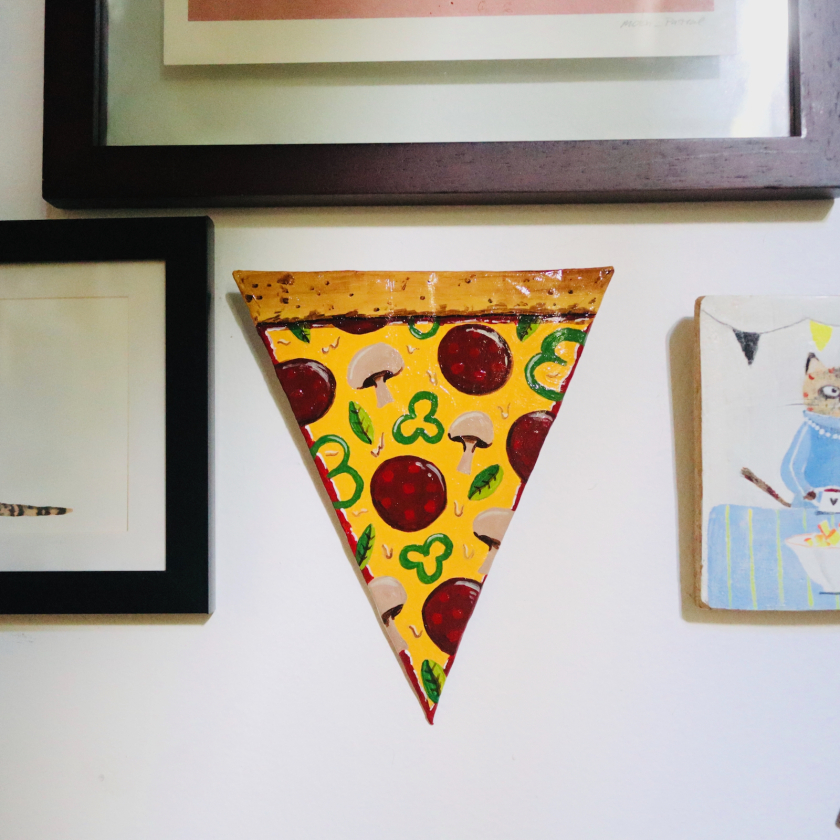 Mushroom & Pepper Pizza Named Dave - Paper Mache Wall Hanging