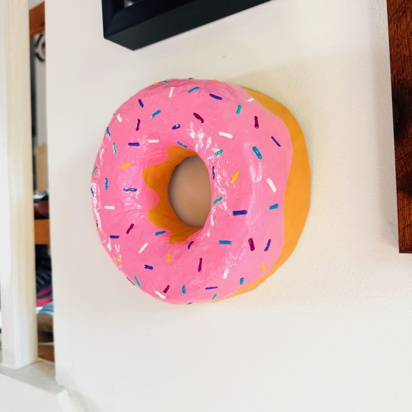 Pink Donut Part II - Paper Mache Donut Wall Art
