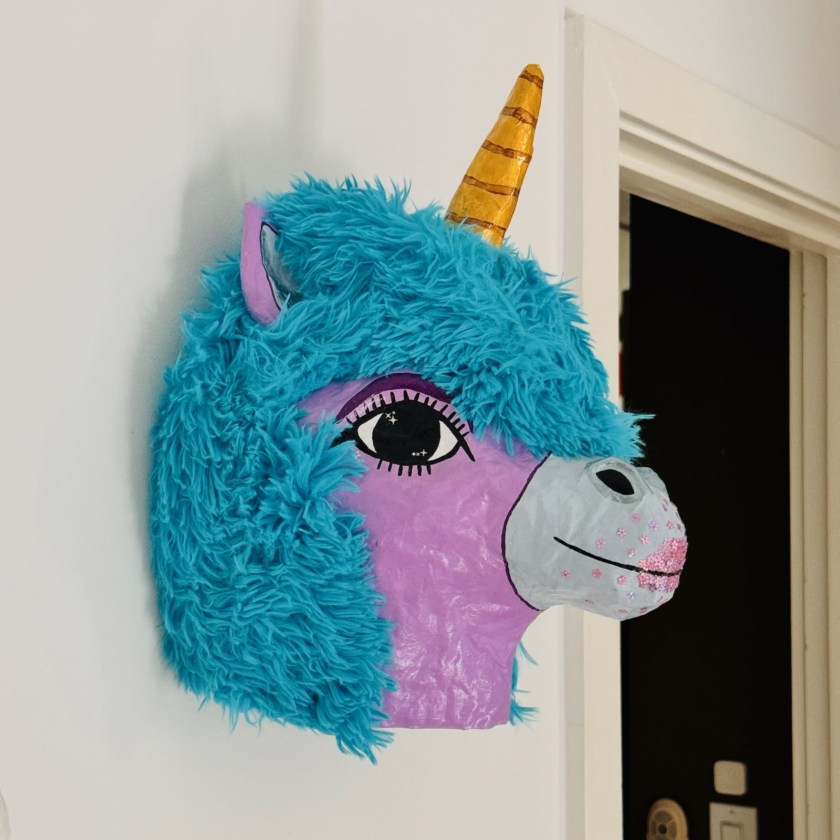 Raindrop - Paper Mache Unicorn Wall Head